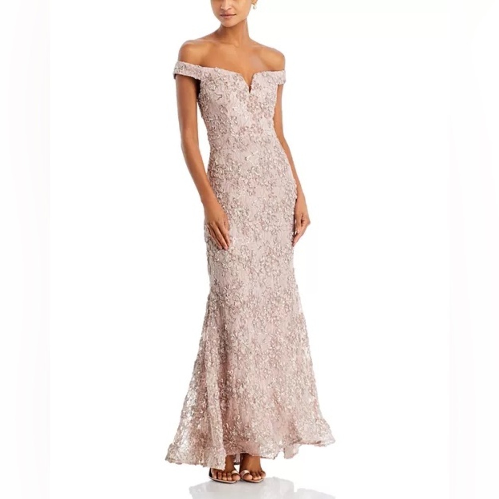 AQUA
Off-the-Shoulder Embellished Lace Gown - Exclusive